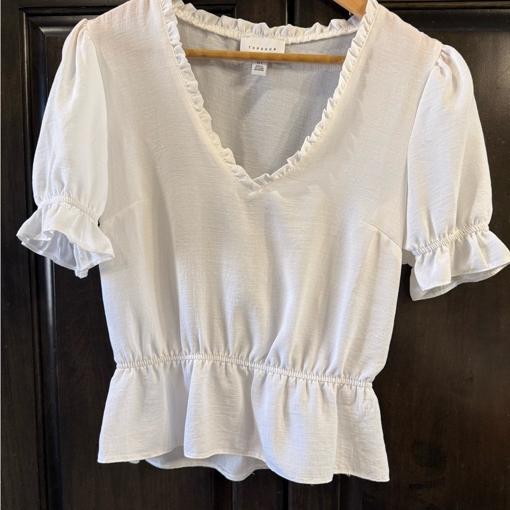Topshop White Ruffle Trim Blouse